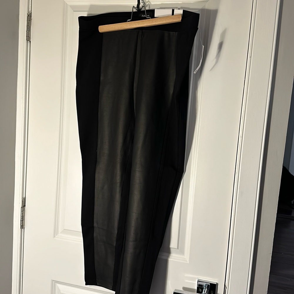 Black Leggings with Pleather Panel Detail
